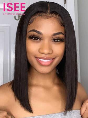 ISEE Peluca con cierre de encaje sin pegamento HAIR Wear Go 6x4 HD, de pelo liso tipo "bob", de color natural, 180% de densidad, 10-14 pulgadas, con línea del cabello natural premezclada y precortada, de uso diario y amigable para principiantes