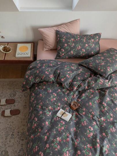 3 件套复古花卉印花床上用品套装：2 个枕套 + 1 个羽绒被套