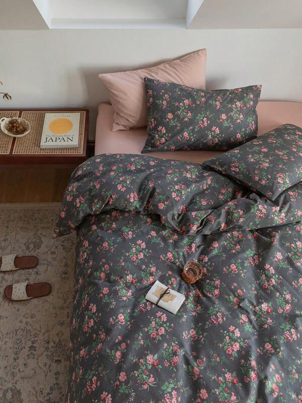 3pcs Vintage Floral Print Bedding Set: 2 Pillowcases + 1 Duvet Cover