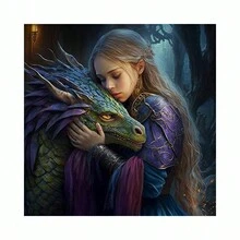 奇幻动物 5D 钻石画龙与女孩独角兽水钻满钻刺绣十字绣套件手工工艺品 DIY 马赛克家居墙面装饰 - 彩色 - 查看 8