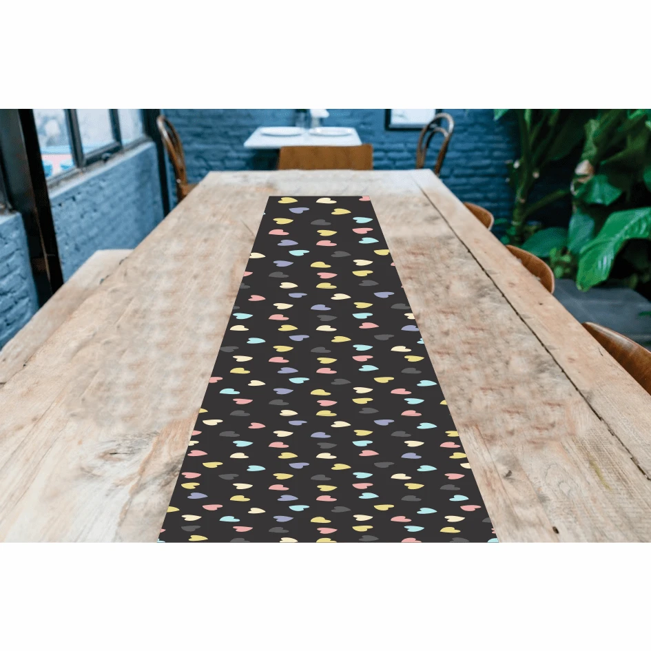 Exclusive Printed Table Runner Fabric Heart Table Set - Black Heart - View 1