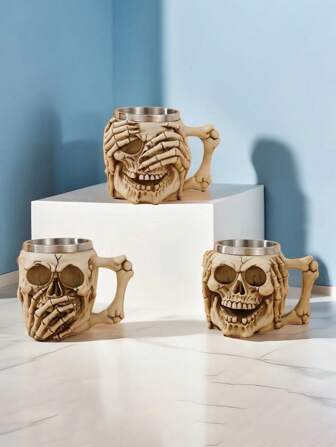 1pc Stainless Steel Skull Mug Cup - Decor And Gift For Men - Stein, Tank, Coffee Cup, And Tea Cup All-In-One -
