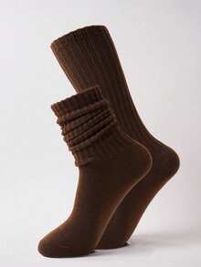 6pairs Kids & Teens Solid Maillard Color Scrunch Crew Slouch Socks - Multicolor - View 4