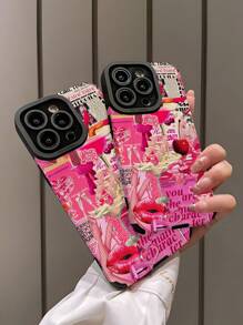 1pc Pink Sexy Girl Print Soft TPU Protective Phone Case Compatible With IPhone & Samsung 15/15+/15Pro/15ProMax - Multicolor - View 4
