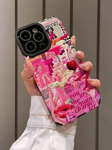1pc Pink Sexy Girl Print Soft TPU Protective Phone Case Compatible With IPhone & Samsung 15/15+/15Pro/15ProMax - Multicolor - View 3