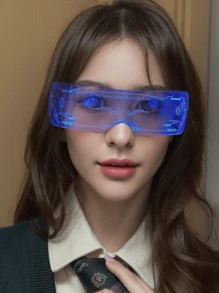 1pc Y2k Cyberpunk Retro Futuristic Led Glasses - 7-Color Glowing Eyeglasses Halloween Beach Accessories For Women Glasses Shades For Summer Beach Vacation,Outdoor,Travel Fashion Glasses Light Up Party Style Oversized Wrap Frame For Music Festival Preppy Style For Back To School