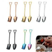 2/4/6/12PCS Shovel Spoons Stainless Steel Spoon, Colorful Ice Cream Scoop, Reusable Spoon, Dessert Scoop, Mini Coffee Spoons, Small Spoons For Dessert,Tea, Appetizer, Home Kitchen Party Restaurant Party Supplies,School Supplies