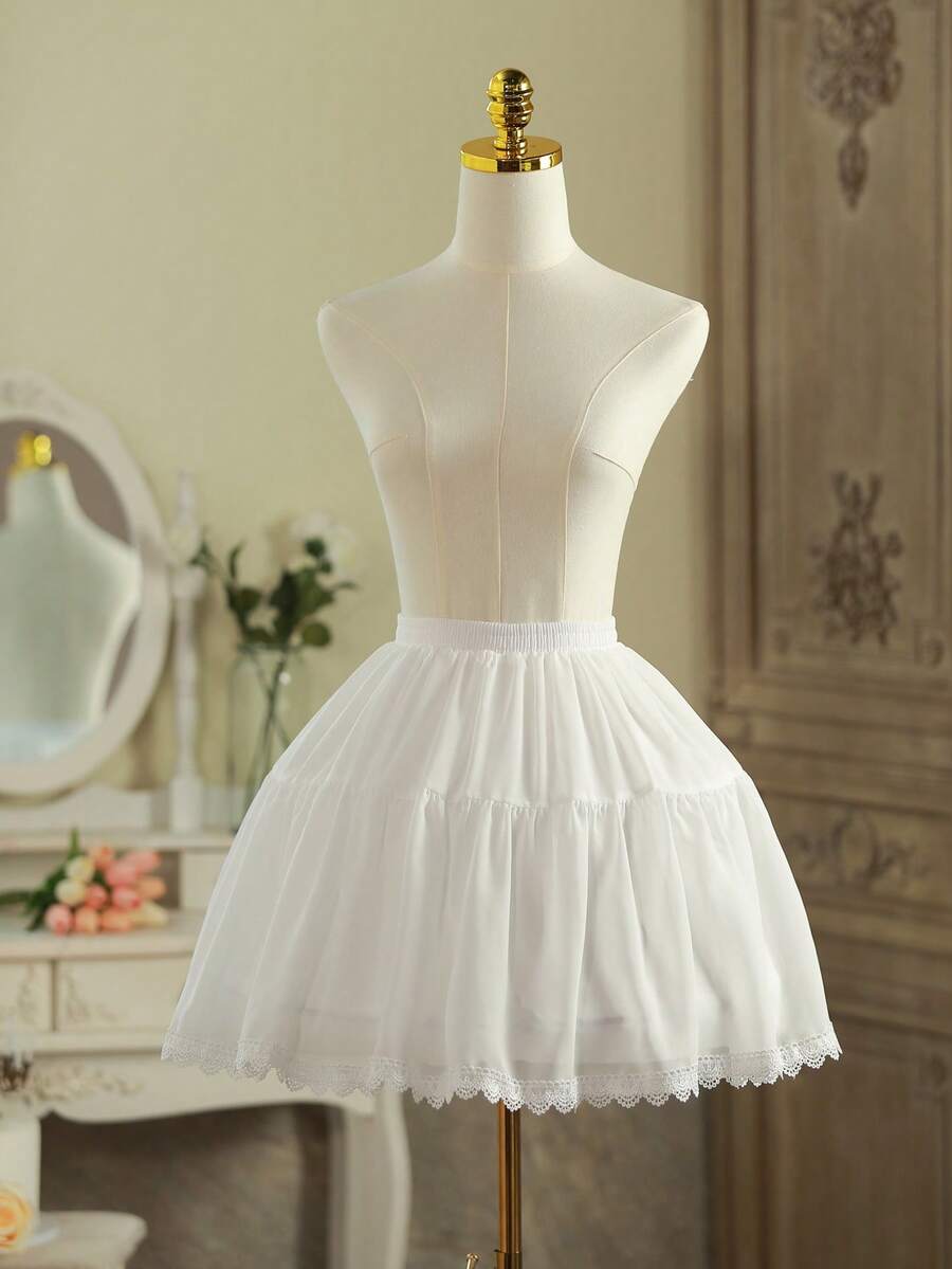 1 件百搭雪纺弹力鱼骨洛丽塔衬裙，白色蕾丝柔软薄纱半身裙衬裙，适合角色扮演、万圣节和圣诞节配饰 - A - 查看 1