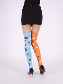 2 paar Halloween-bedrukte kousen met ruitmotief en strepen, hoge sokken voor cosplayfeestjes - Veel kleurig - Bekijken 7