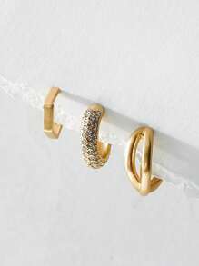 Set de 3 piezas de pendientes de clip de cristal minimalistas de moda para mujeres, aptos para citas, fiestas, uso diario y regalo de San Valentín