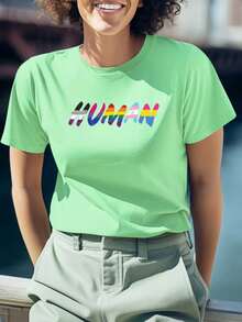 Women's T Shirt Baby Look Phrase Human Gay Lesbian LGBT Cute Various Colors 100% Cotton - verde menta - Ver 2