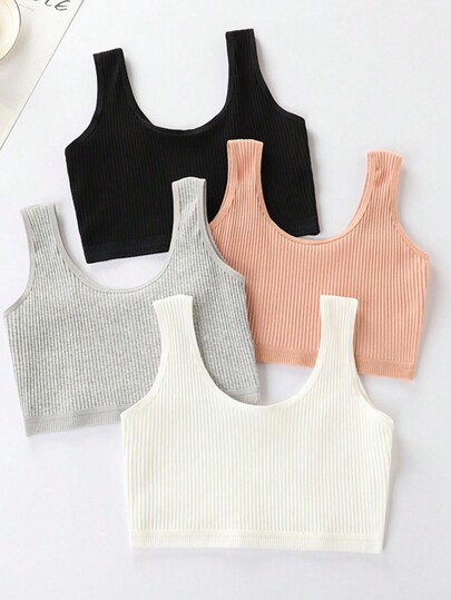 4 Assorted Color 3pcs Set, Teen Girls Bralette Crop Top Underwear Set