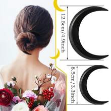 1 pieza Horquilla para el cabello con forma de media luna tallada a mano para mujeres, palillo para el cabello de madera con forma de luna, pinza para el cabello con forma de media luna, accesorios para el cabello con forma de luna, pasadores para peinar el cabello con forma de luna - Negro - Ver 14