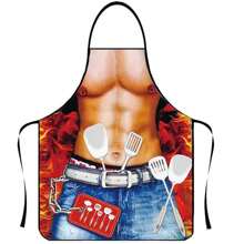 1pc Muscular Man Printed Chef Apron, Sleeveless Waterproof And Stain-Resistant Apron, Creative Funny High-Definition Printing, Suitable For Home Cooking, BBQ, Party