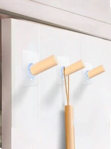 meike 2pcs Wood Cylindrical Wall Hooks, No Screws Needed, Self-Adhesive, Angled Design For Hanging Clothes/Bags, Holds Up To 8.8 Lbs, Suitable For Bedroom, Kitchen, Living Room