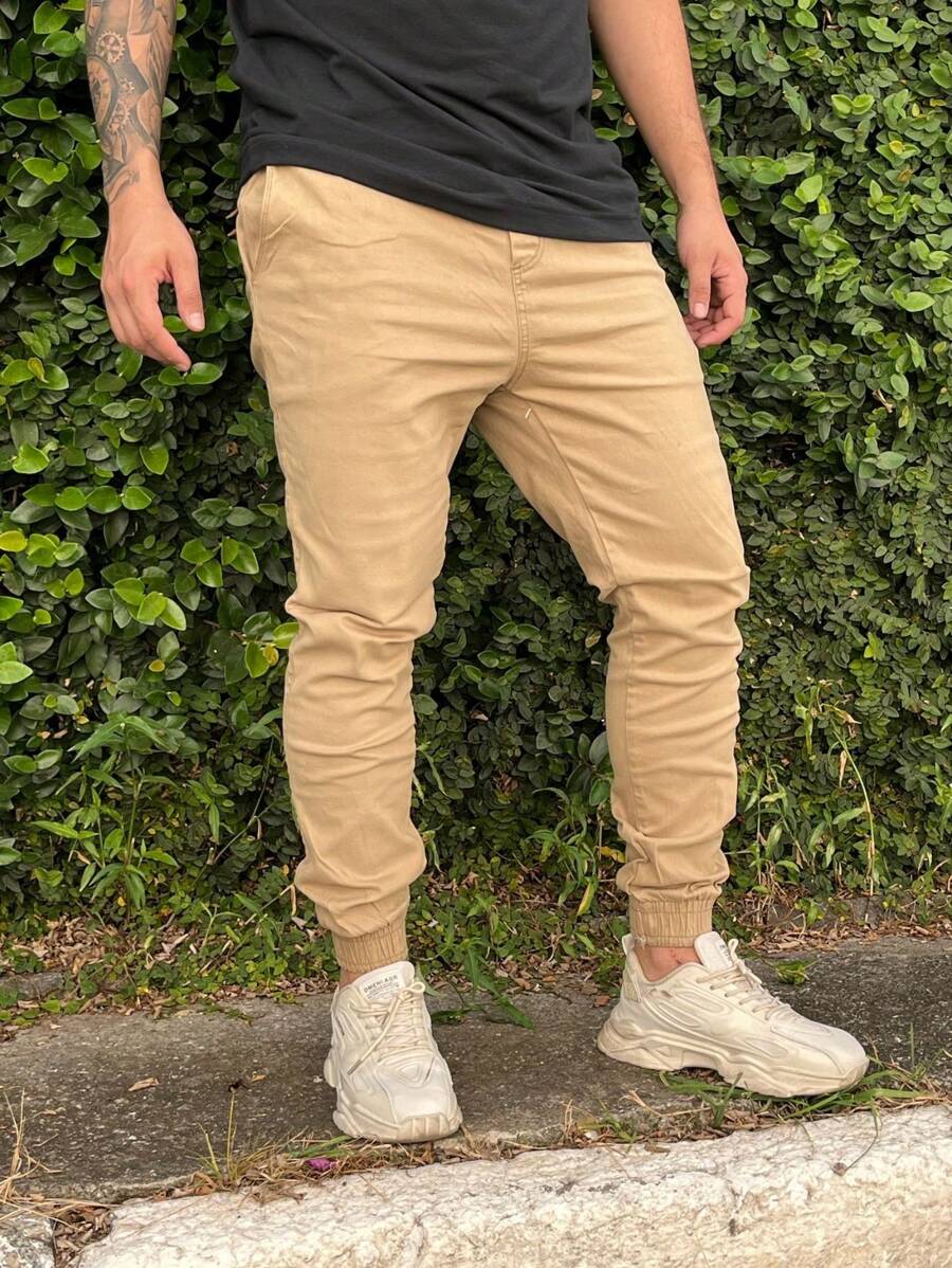 Men's Light Beige Jogger Jeans With Spandex Premium Line Black Lead Gray - 卡其色 - 查看 1