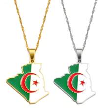 1pc Algeria Map Flag Charm Pendant Necklaces Jewelry For Women Girls Men