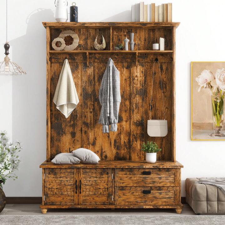 Space saving hall tree store