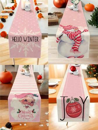 1 件粉色圣诞桌旗，粉色雪花圣诞老人雪花季节性冬季节日桌旗，桌面保护，派对家庭聚会节日装饰，礼物，家居装饰，场景装饰，圣诞主题
