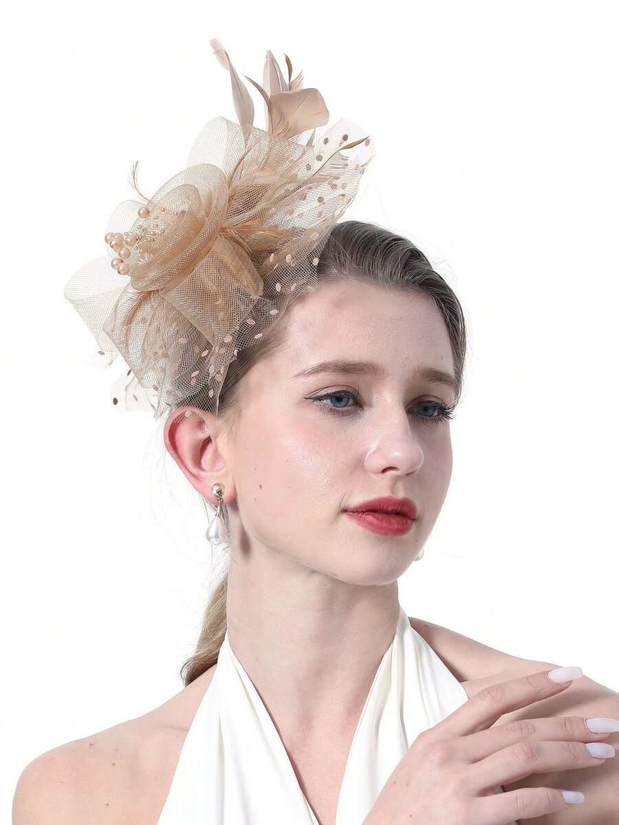 1 Pc Fascinators Hat For Women Tea Party Headband Mesh Ribbons Feather