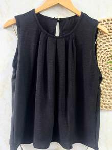 blusa feminina top regata duna com botao - Preto - Visão 1