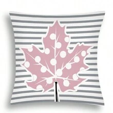 4 pièces/1 pièce Housse de coussin décorative de thanksgiving avec imprimé de citrouille à pois rose, feuille d'érable et rayure de lettre anglaise, couvre-coussin de décoration de thanksgiving