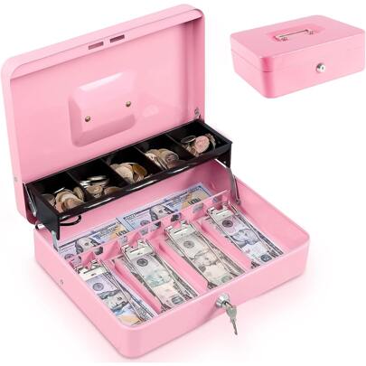 Caja Registradora, Caja para Dinero de Negocio con Llaves, Caja de Seguridad para Dinero con 4 Charolas y 5 Depósitos, Caja de Efectivo Portable para Guardar Joyas, Relojes, Billetes, Monedas