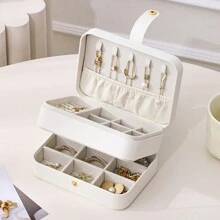 CASEGRACE 1pc PU Leather Travel Jewelry Storage Box, 3-Layer Travel Jewelry Organizer, Multifunctional Travel Jewelry Case, Small Jewelry Box For Women, Jewelry Travel Case Earring Organizer Box With Mirror Back To School
