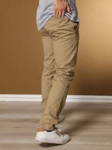 Men's Twill Pants Tailoring Slim Sport Knife Pocket Built-In Pocket - 卡其色 - 查看 4