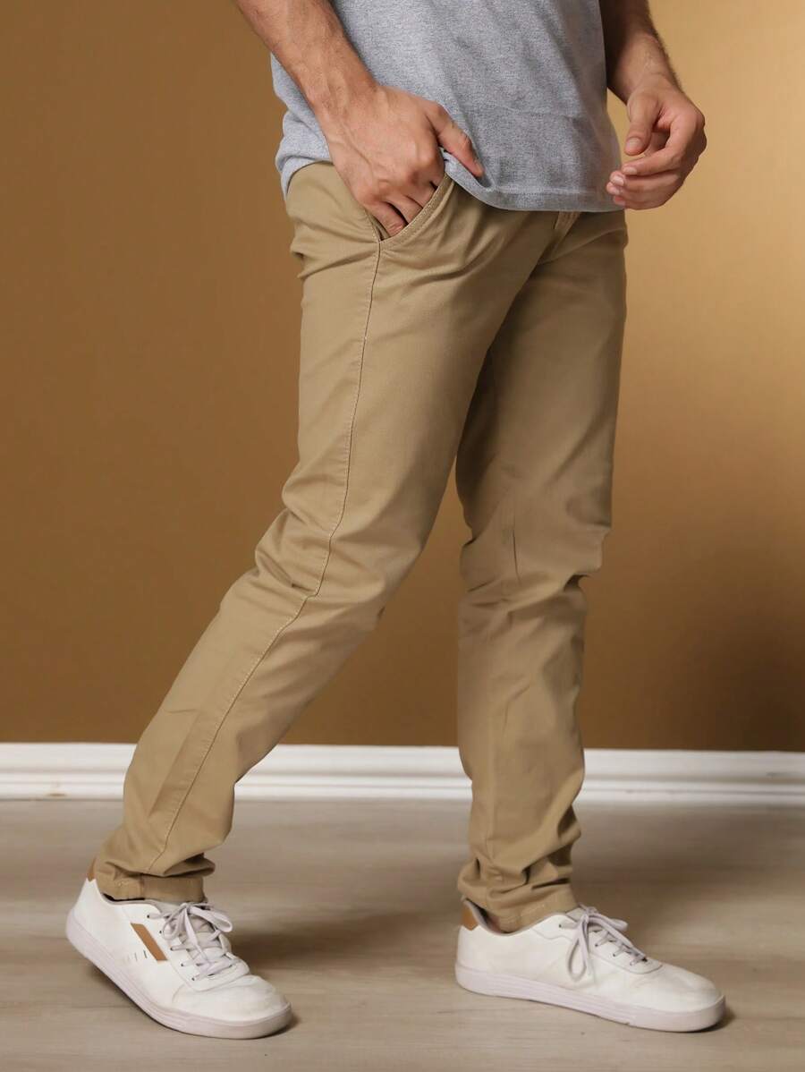 Men's Twill Pants Tailoring Slim Sport Knife Pocket Built-In Pocket - 卡其色 - 查看 1