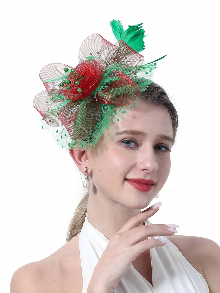 1 Pc Fascinators Hat For Women Tea Party Headband Mesh Ribbons Feather