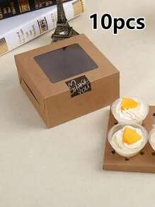 5pcs/10pcs Paperboard Cupcake/Pastry Boxes, Suitable For Baked Goods, Festivals, Parties