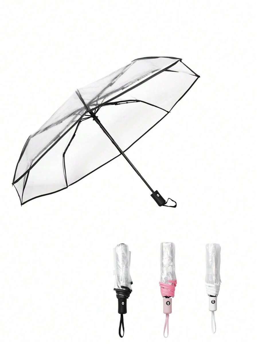 Paraguas transparente, paraguas plegable transparente de apertura y cierre automático para lluvia, viento y nieve, paraguas transparentes para lluvia para adultos unisex - Multicolor - Ver 1