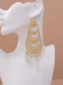 1對法式掛鉤設計的金屬月形耳環,女士的新月形和流蘇吊墜耳環,新娘婚禮耳環 - 金色 - 查看 1