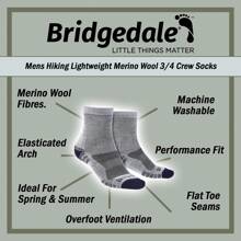 Bridgedale Mens Hiking Lightweight Merino Wool Performance 3/4 Crew Socks (Silver / Navy) - Fast Shipping And Quick Delivery - Black - View 5