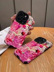 1pc Pink Sexy Girl Print Soft TPU Protective Phone Case Compatible With IPhone & Samsung 15/15+/15Pro/15ProMax - Multicolor - View 2