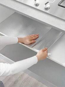 1卷3D立体菱形纹理厨房防油贴纸，自粘防水耐热铝箔剥离粘贴膜，适用于炉灶防溅板和台面 - 銀色六角紋 - 查看 3