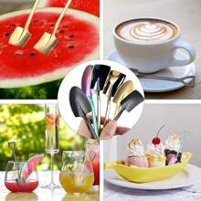 2/4/6/12PCS Shovel Spoons Stainless Steel Spoon, Colorful Ice Cream Scoop, Reusable Spoon, Dessert Scoop, Mini Coffee Spoons, Small Spoons For Dessert,Tea, Appetizer, Home Kitchen Party Restaurant Party Supplies,School Supplies