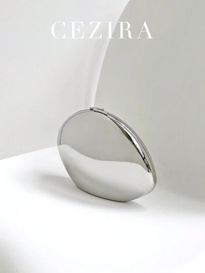 CEZIRA 奢华精致亮面铁质金属外壳手提包女士长链晚宴手拿包便携适合手机非常适合派对宴会舞会约会礼物，非常适合派对婚礼舞会晚宴/宴会，搭配节日派对礼服晚礼服和亮片礼服