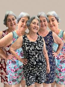 Kit 5 Women's Sets Women's Liganete Sleeveless Printed Set - Varied Colors And Prints - Multicolor - View 1