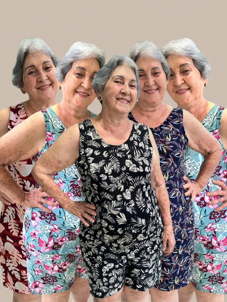 Kit 5 Women's Sets Women's Liganete Sleeveless Printed Set - Varied Colors And Prints - Multicolor - View 1