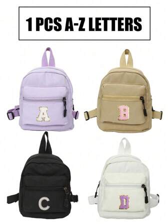 1pc Unisex Nylon Zipper Closure Backpack With 26 Alphabet Letters For DIY, Suitable For Daily Use