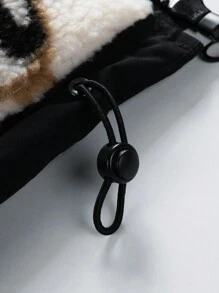 Men's Loose Stand-Up Collar Drawstring Hem Cashmere Long Sleeve Warm Zipper Thick Coat - Black - View 8