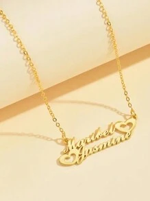 An Elegant Custom Double Heart-Shaped Necklace With Two English Name Pendants, A Couple's Necklace, A Perfect Gift For Good Friends' Birthdays And Family Holidays, Simple Design, Neutral Style, Classic And Timeless,