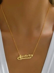An Elegant Custom Double Heart-Shaped Necklace With Two English Name Pendants, A Couple's Necklace, A Perfect Gift For Good Friends' Birthdays And Family Holidays, Simple Design, Neutral Style, Classic And Timeless,