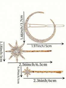 3 件/套 幼儿儿童返校水钻优雅月亮星星发夹 适合女孩造型发饰 - 夾子 - 查看 3