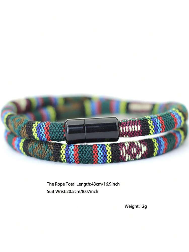 Bohemian Men's Braided Rope Bracelet Magnetic Bracelet Adventure Survival Bracelet Beach Surfing