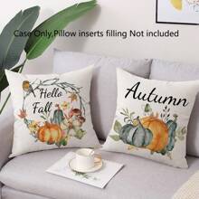 4pcs Square Polyester Linen Look Autumn/Winter Pumpkin & Maple Leaf Print Sofa Pillow Covers, No Filler - Multicolor - View 5