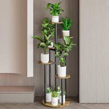 Plant Stand Indoor 6 Tier 9 Potted Multiple Flower Pot Holder For Patio Garden Balcony Living Room Corner ( Black+Rustic Brown,White) Outdoor Decor - White - View 2