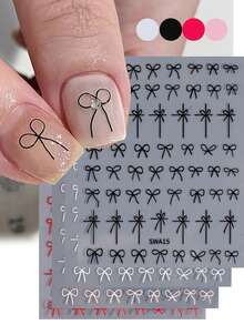 2/4片装甜美蝴蝶结美甲贴纸 黑白粉红丝带蝴蝶结可爱美甲贴花 Y2K风格美甲设计卡哇伊粘性滑块 DIY美甲配件 - 彩色 - 查看 1